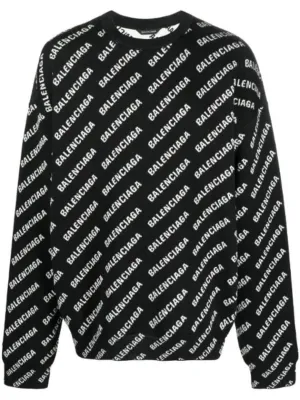 Balenciaga All Over Intarsia Logo Knit Top Black