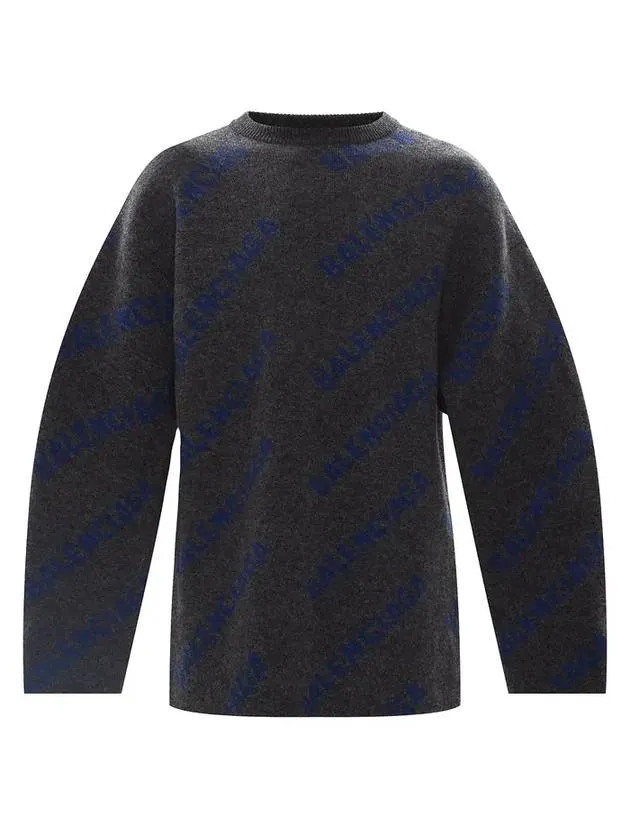 Balenciaga All-Over Logo Wool Knit Top Grey