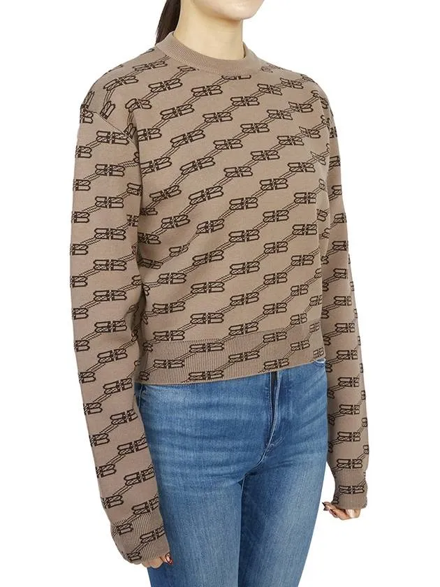 Balenciaga BB Icon Jacquard Knit Top Brown