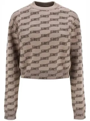 Balenciaga BB Icon Jacquard Knit Top Brown