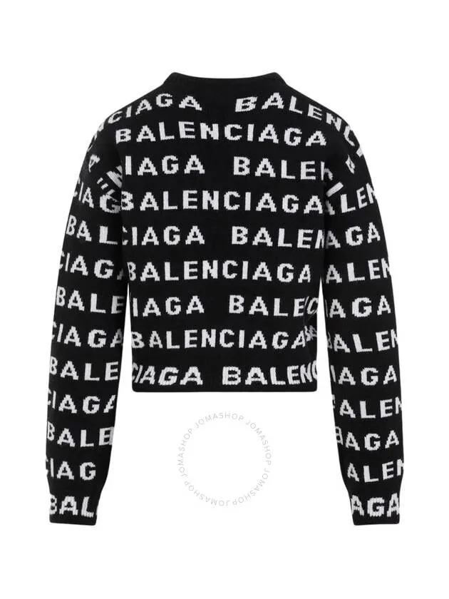 Balenciaga Intarsia All-Over Logo Crew Neck Knit Top Black