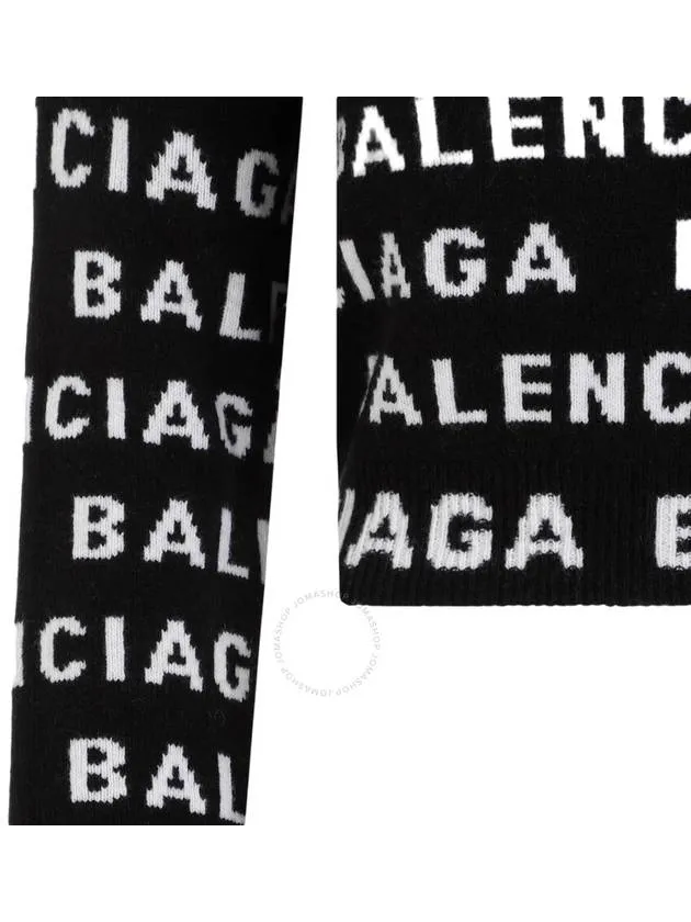 Balenciaga Intarsia All-Over Logo Crew Neck Knit Top Black