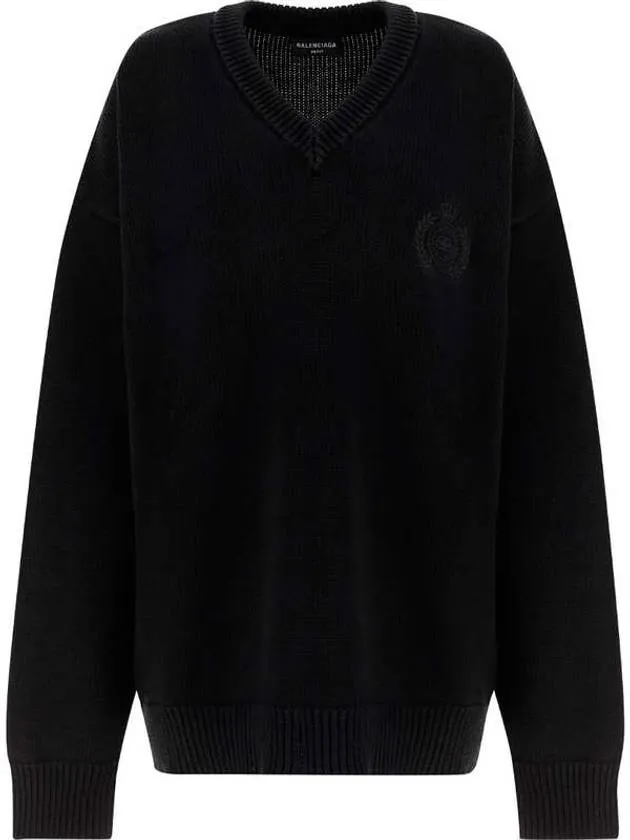 Balenciaga Men's Back Logo V-Neck Knit Top Black