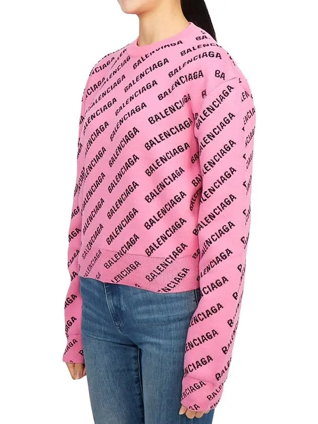 Balenciaga Mini All-Over Logo Knit Top Pink