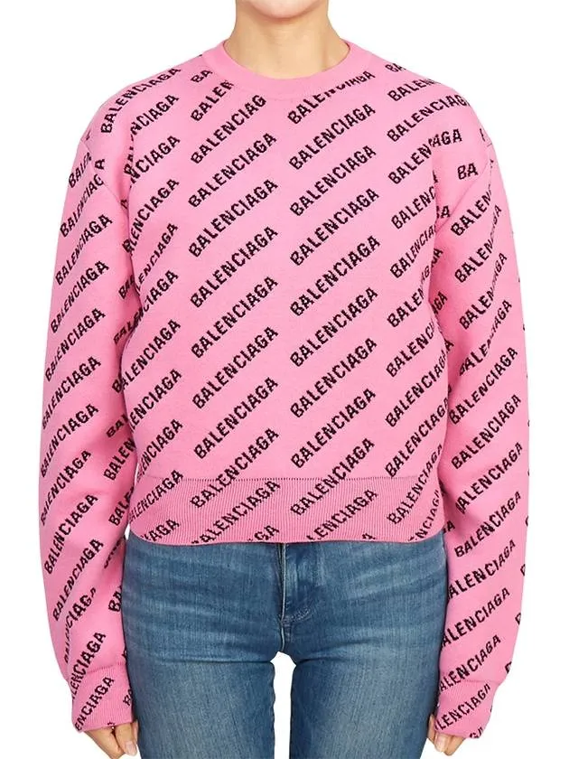 Balenciaga Mini All-Over Logo Knit Top Pink