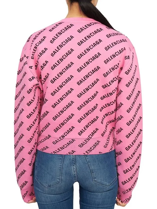 Balenciaga Mini All-Over Logo Knit Top Pink