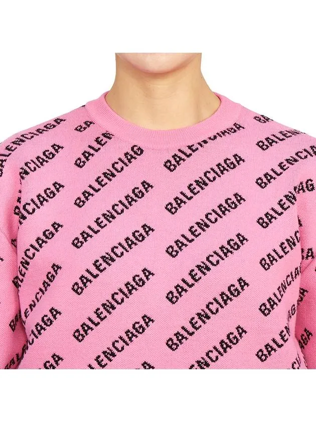 Balenciaga Mini All-Over Logo Knit Top Pink
