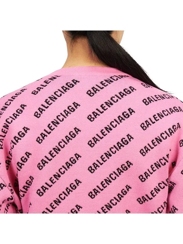 Balenciaga Mini All-Over Logo Knit Top Pink