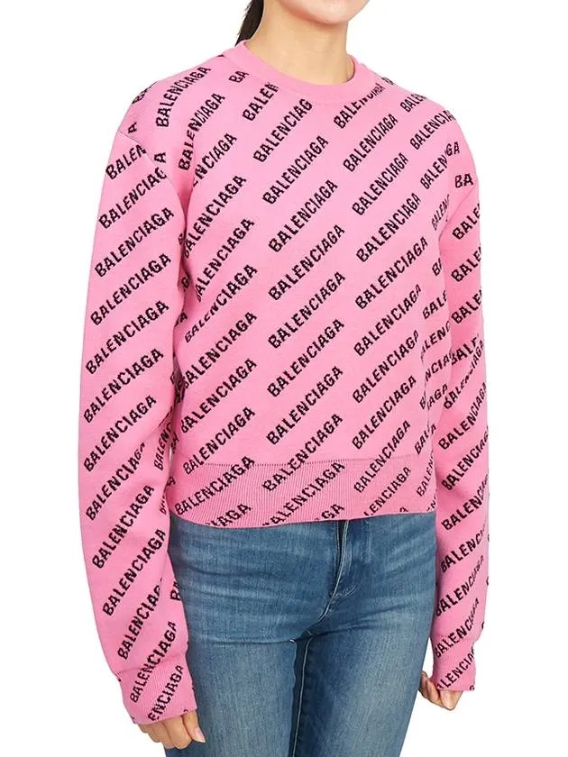 Balenciaga Mini All-Over Logo Knit Top Pink