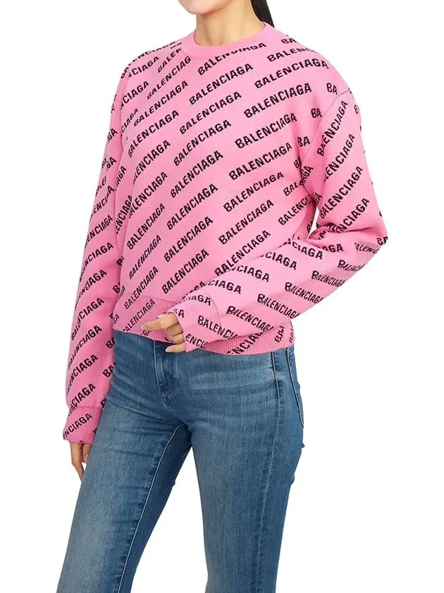 Balenciaga Mini All-Over Logo Knit Top Pink