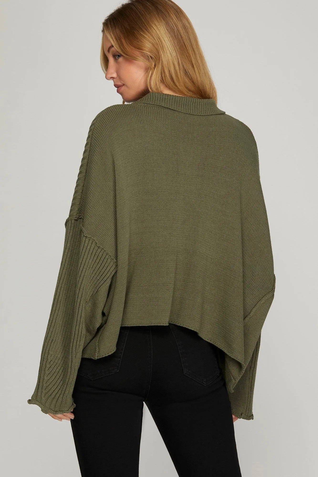 Collared Button Down Sweater - Olive