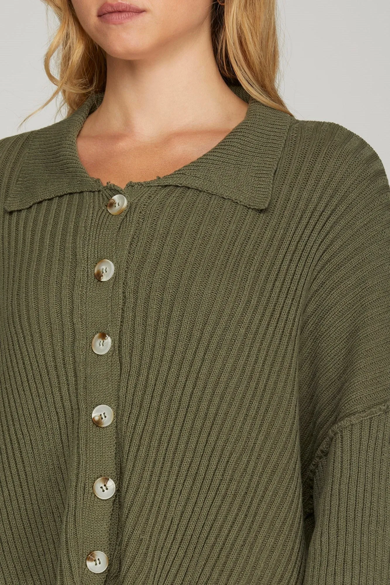 Collared Button Down Sweater - Olive
