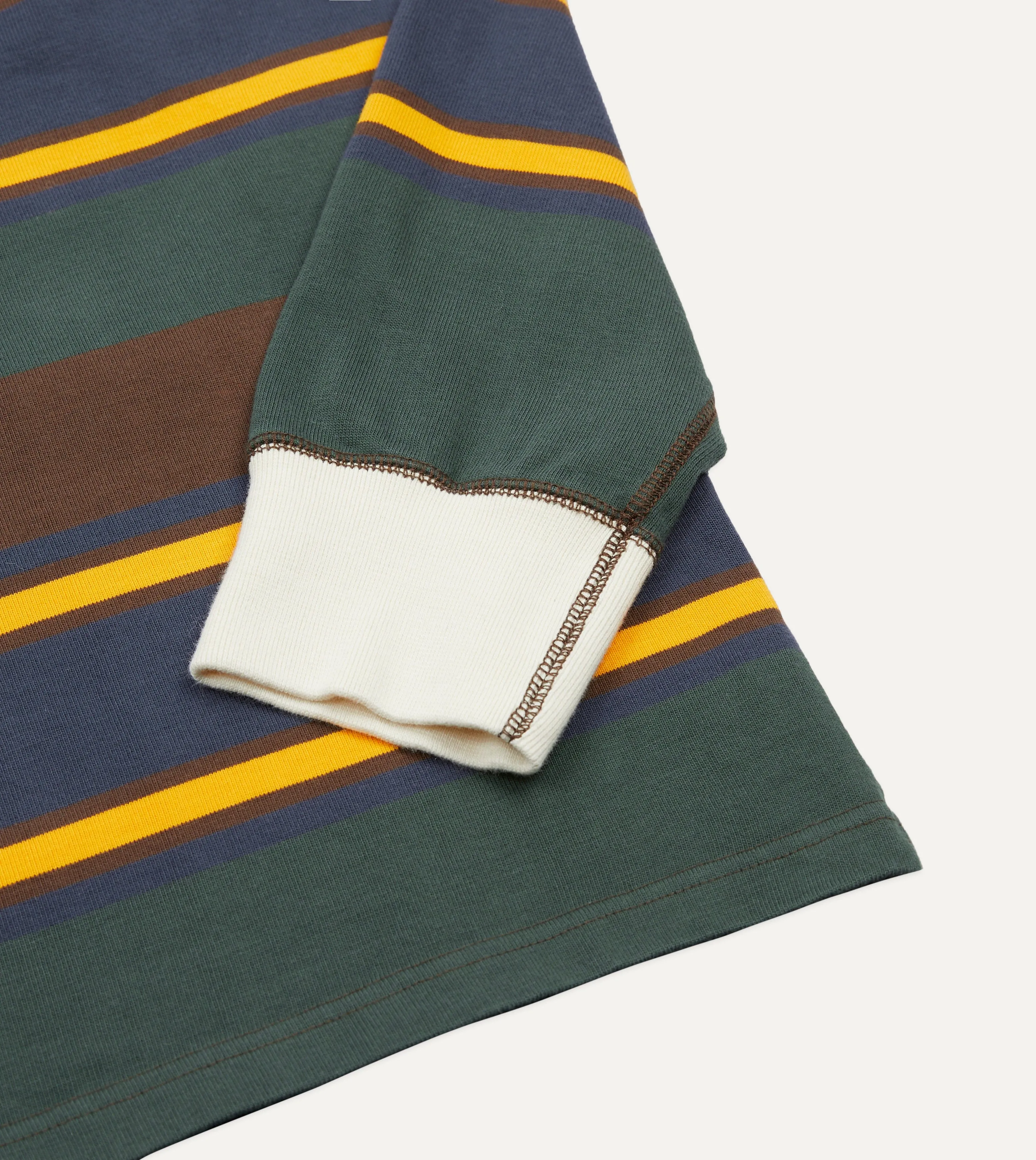 Green. Navy and Gold Stripe Cotton Rugby Shirt