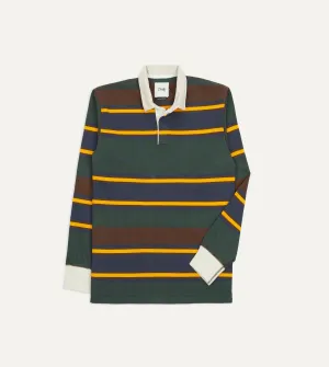 Green. Navy and Gold Stripe Cotton Rugby Shirt