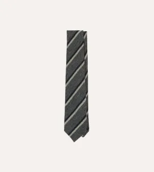 Grey. Navy and White Double Stripe Tipped Wool Tie