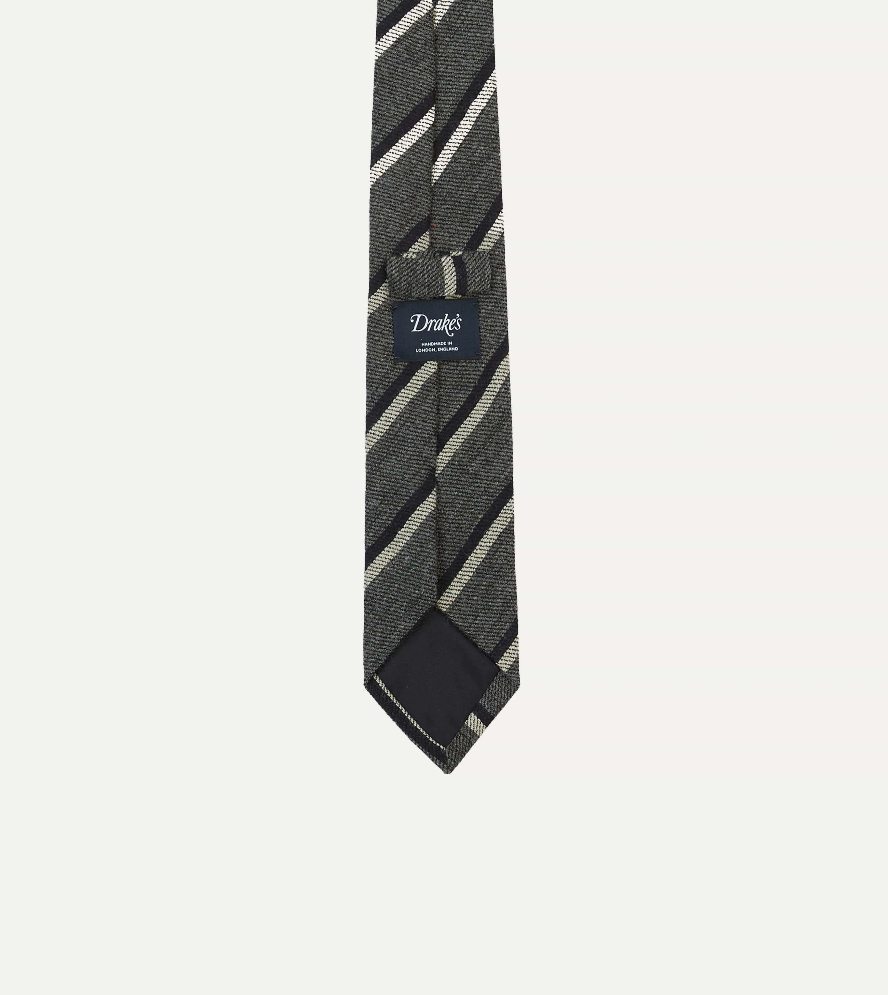 Grey. Navy and White Double Stripe Tipped Wool Tie
