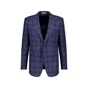 HENRY SARTORIAL x DORMEUIL Blended Wool & Silk Check Jacket BURGUNDY/NAVY REG