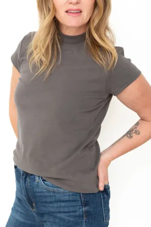 Mock Neck Knit Tee - Charcoal
