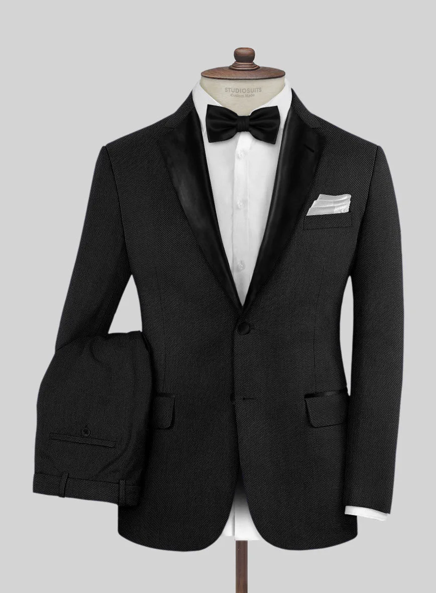 Napolean Cavalry Twill Black Wool Tuxedo Suit