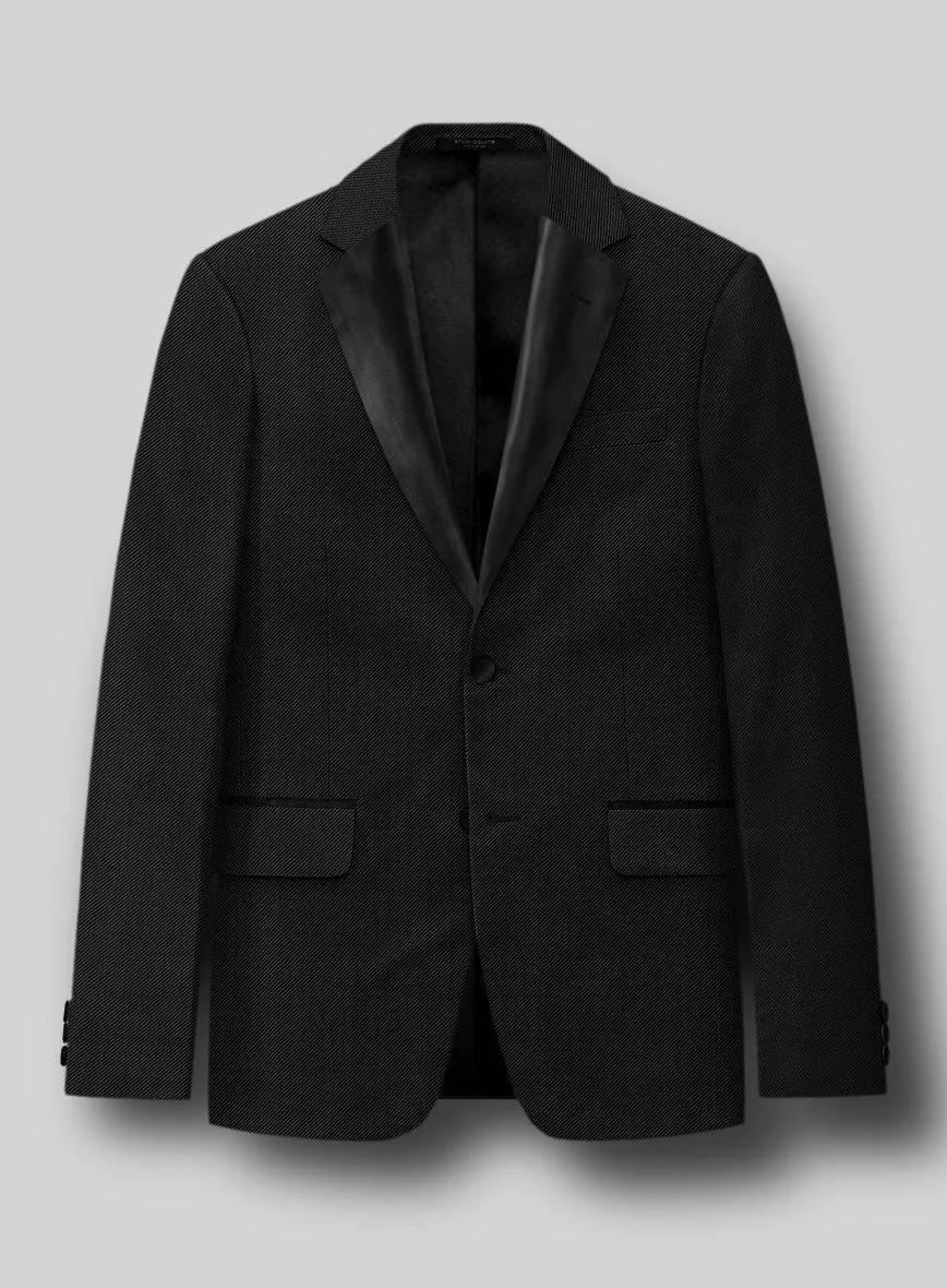 Napolean Cavalry Twill Black Wool Tuxedo Suit
