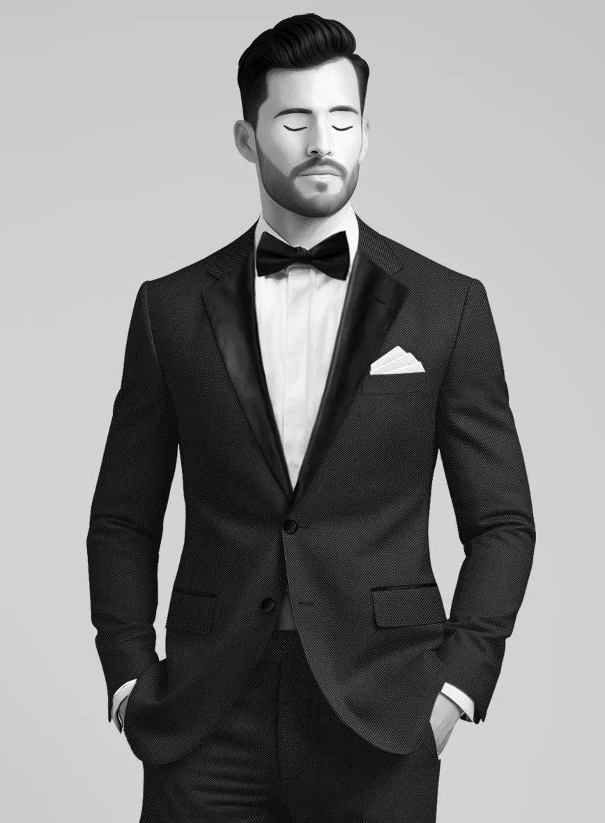 Napolean Cavalry Twill Black Wool Tuxedo Suit