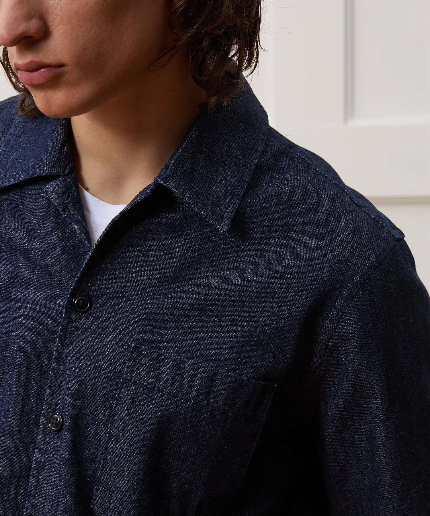 Relaxed Denim Camp Collar Shirt