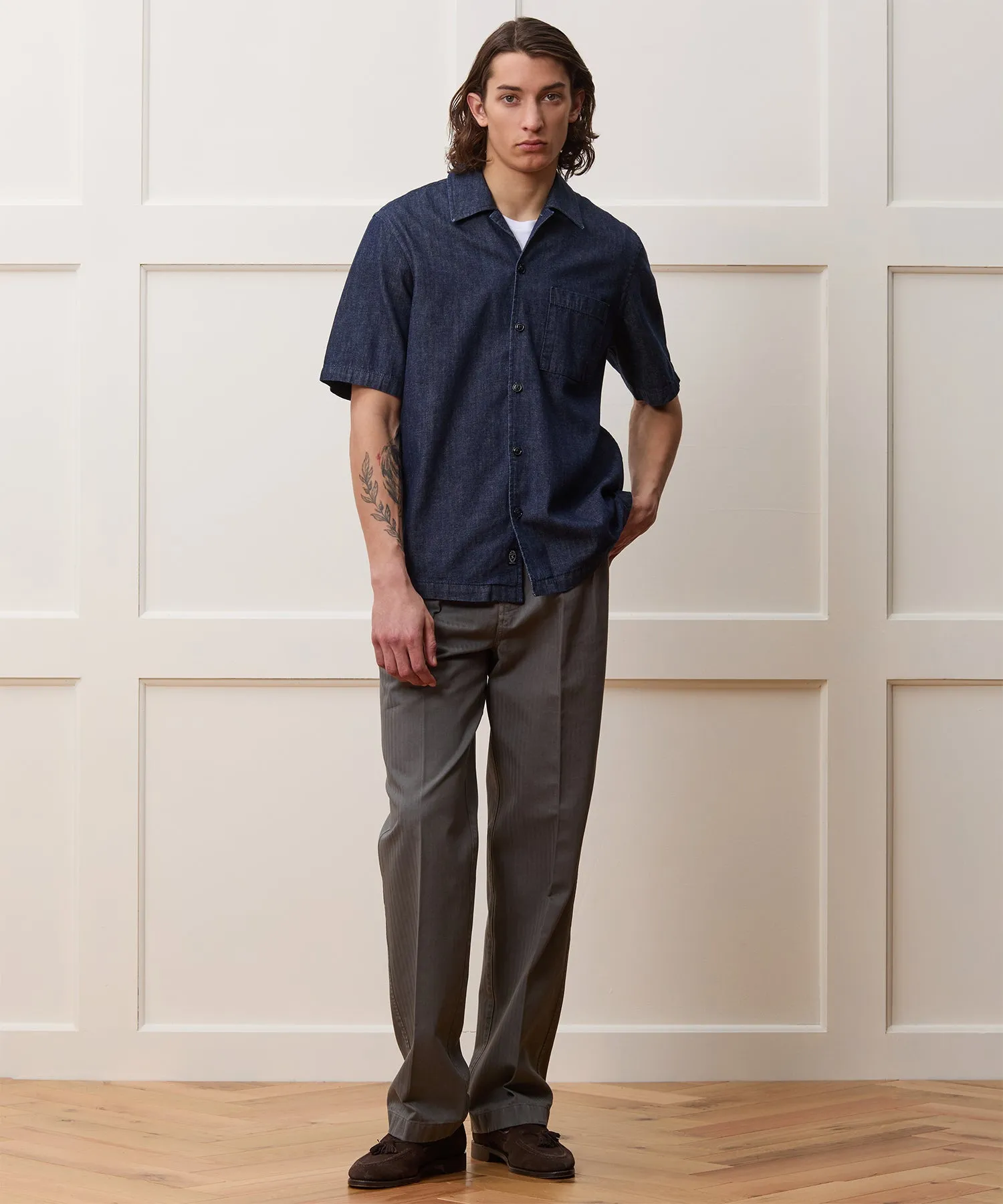 Relaxed Denim Camp Collar Shirt