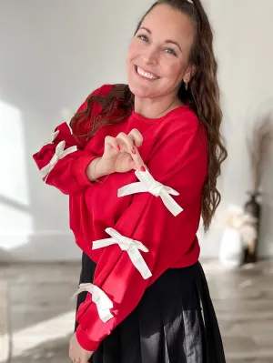 Ribbon Bow Sweatshirt - Red