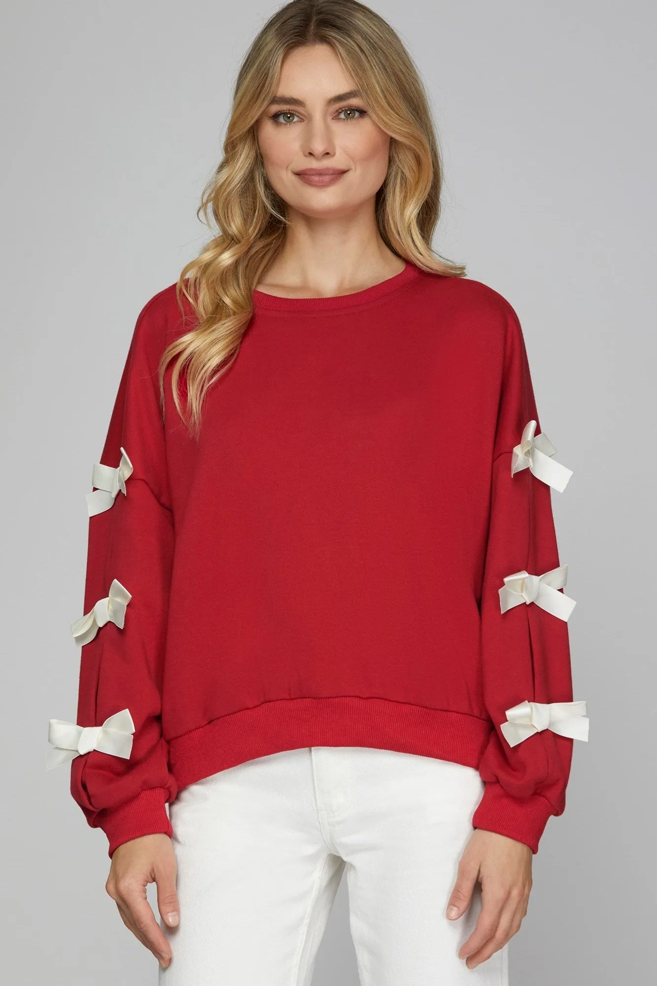 Ribbon Bow Sweatshirt - Red