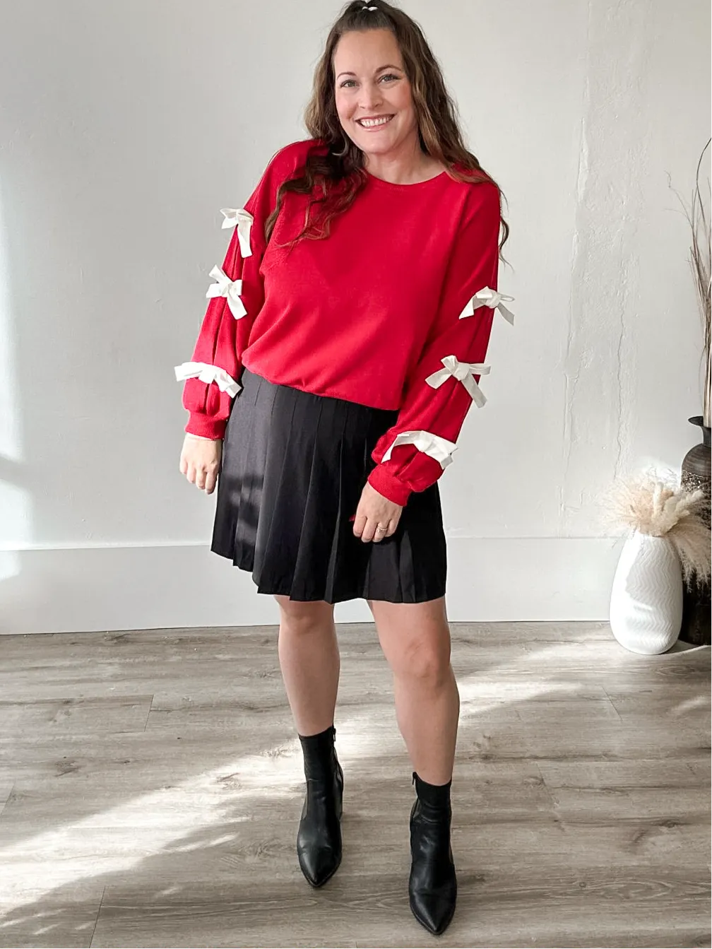 Ribbon Bow Sweatshirt - Red
